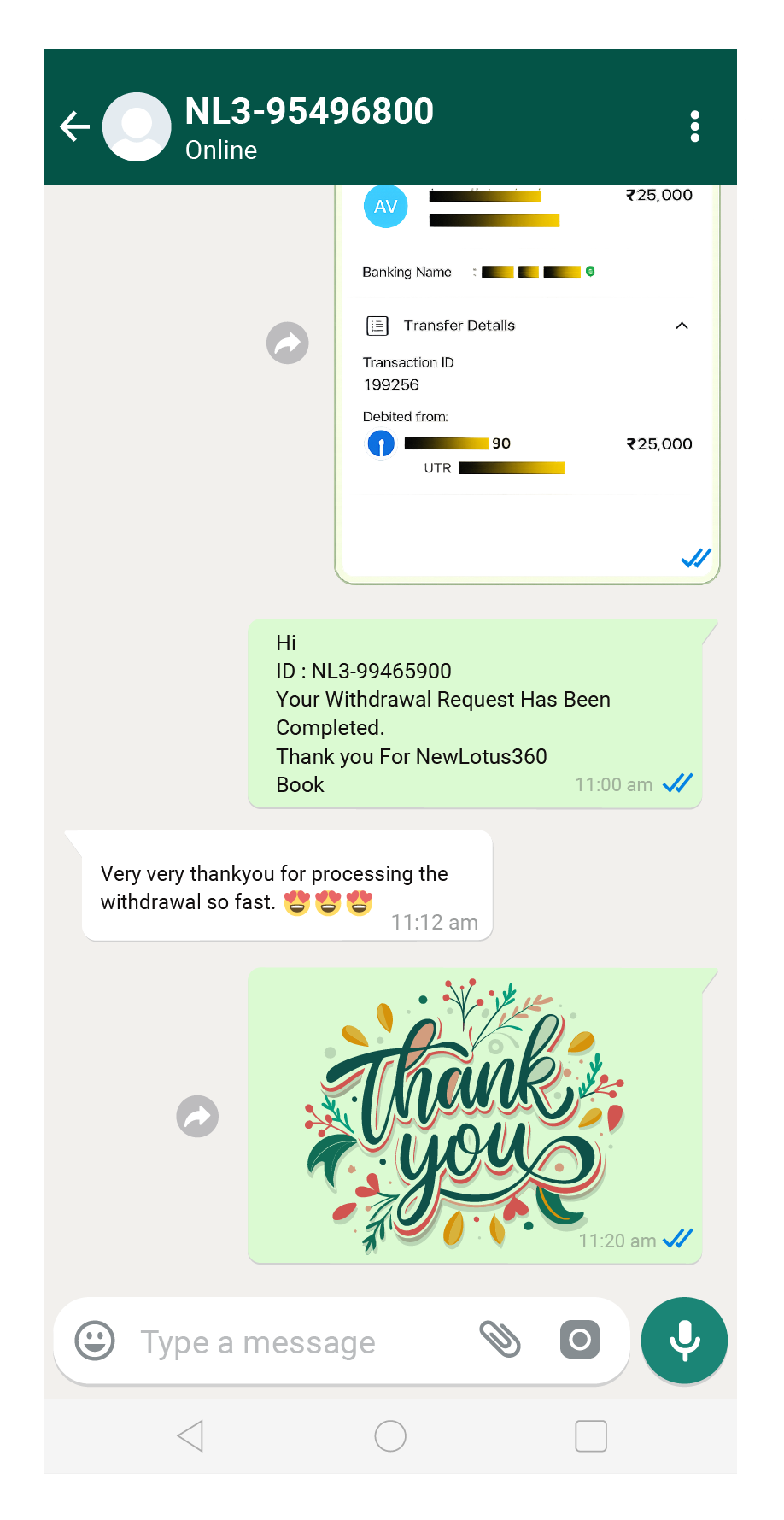 User WhatsApp feedback about trusted platform and instant payments